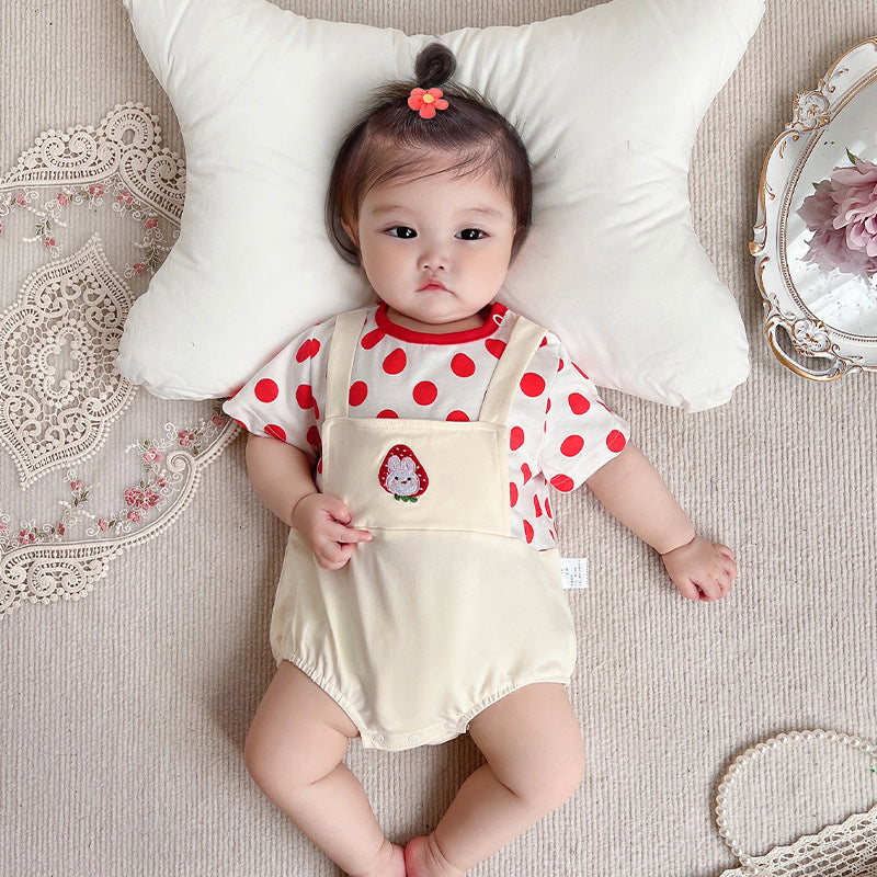 Cute Baby Girl Summer Romper, Fashion Two-Piece Style Overalls Bodysuit, Infant Triangular Diaper Cover