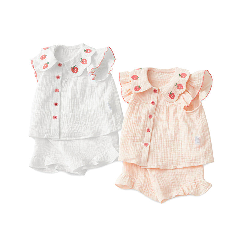 Baby Summer Sleeveless Dress Set for Girls Pure Cotton Home Wear Two-Piece Outfit