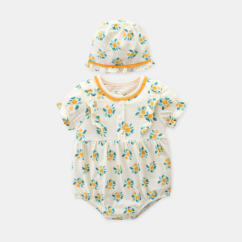 Summer Hooded Triangular Romper with Floral Print, Lightweight Baby Girl Onesie