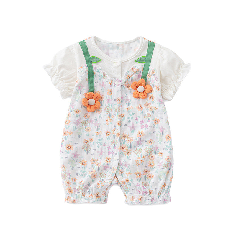 Summer New Baby Girl Floral Romper Onesie Casual Overalls Short Sleeve Crawling Suit