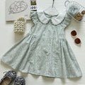 Cute Embroidered Peter Pan Collar Dress for Girls, Light Green Floral Print Flutter Sleeve Princess Dress