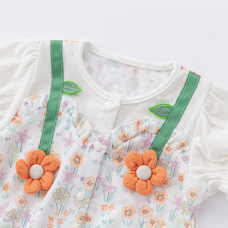 Summer New Baby Girl Floral Romper Onesie Casual Overalls Short Sleeve Crawling Suit
