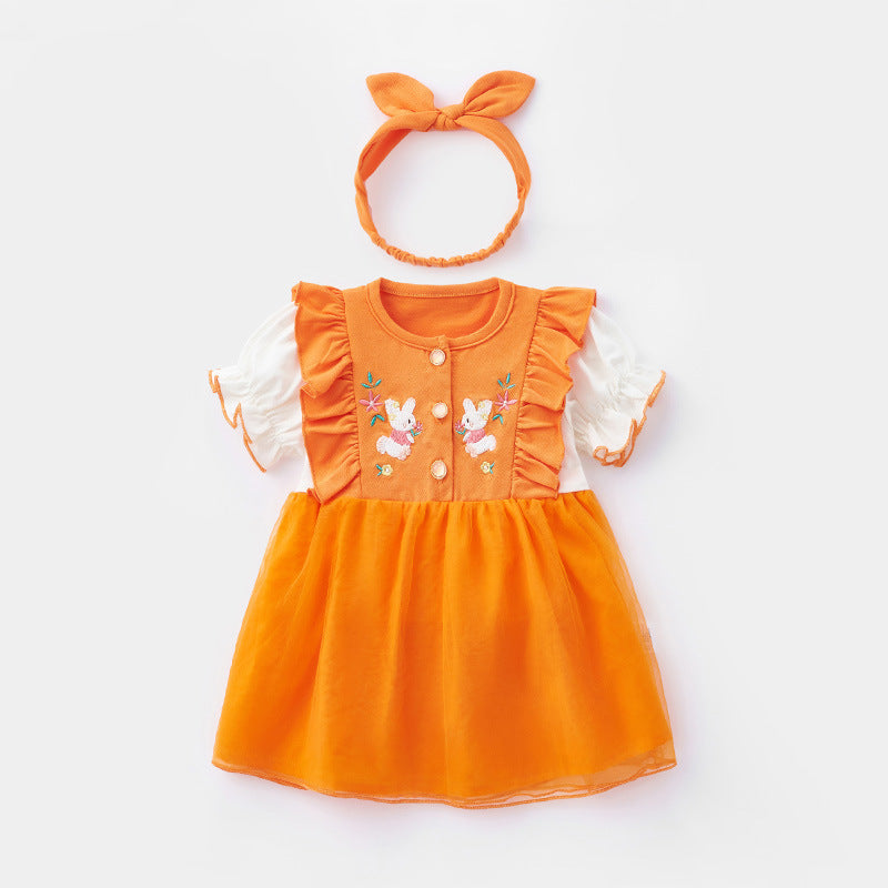 Cute Princess Dress for Girls Summer New Style Mesh Skirt with Hairband Kids Fashion Dress