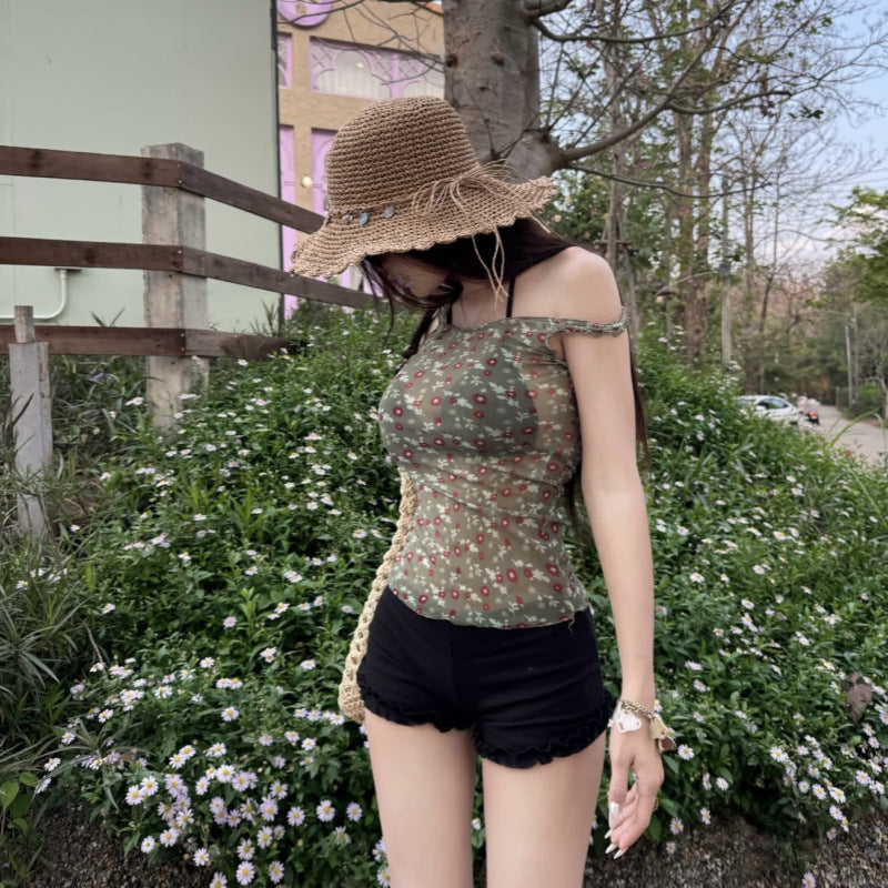 Floral Ruffle Halter Bikini Three-Piece Set