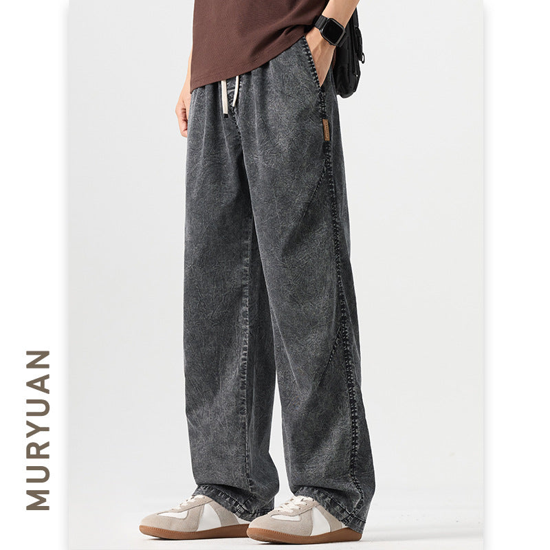 Men's Clothing Retro Snowflake Washed Casual Pants Men