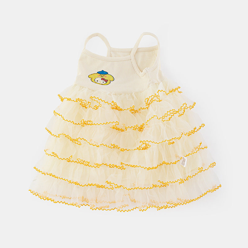 Chic Girls' Sleeveless Dress with Tulle Layered Skirt, Summer Fashion for Little Girls