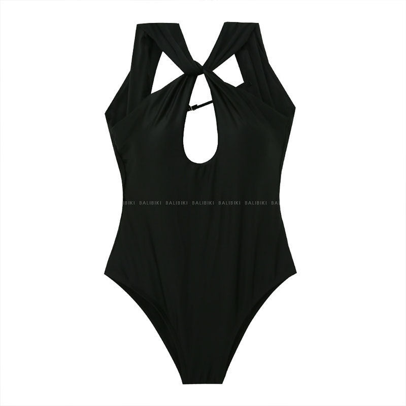 One-Piece Swimsuit for Women, Tummy Coverage, Slimming Effect, Solid Color Swimwear