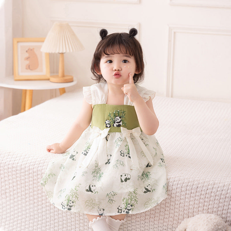 New Style Dress for Girls, Summer Sleeveless Princess Dress with Flying Sleeves, Buttoned Strap Dress