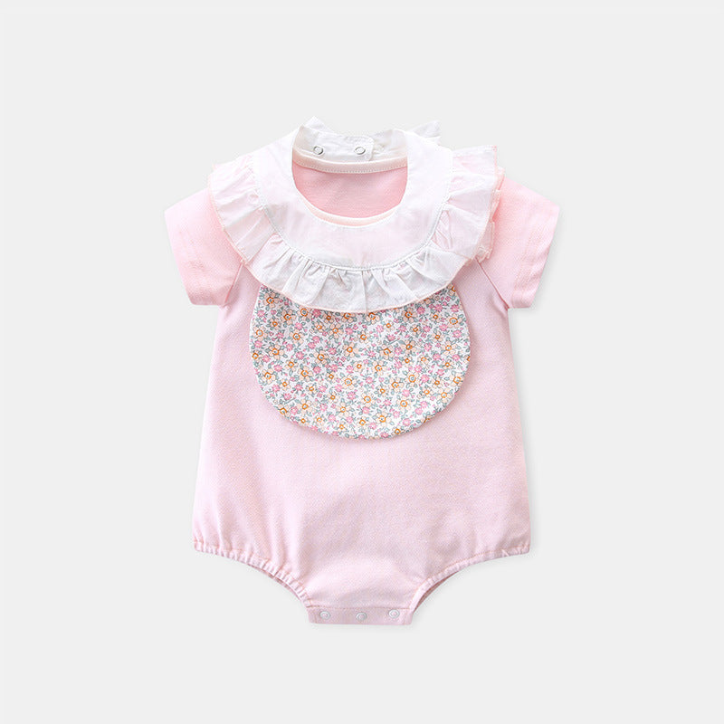 Cute Floral Print Baby Girl Onesie Short Sleeve Bodysuit Princess Bib Romper