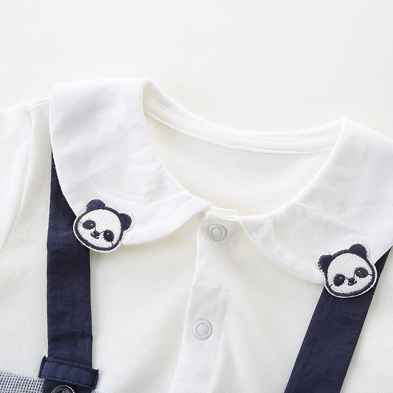 Infant Summer Romper for Boys, Gentleman Style Overalls, 1st Birthday or 100-Day Celebration Short Crawler