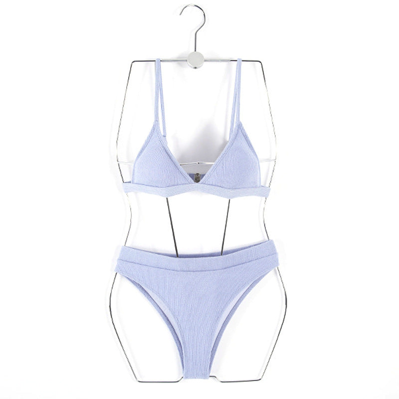 Two-Piece Solid Color Bikini, Sexy Three-Point Swimwear, Push-Up for Small Bust