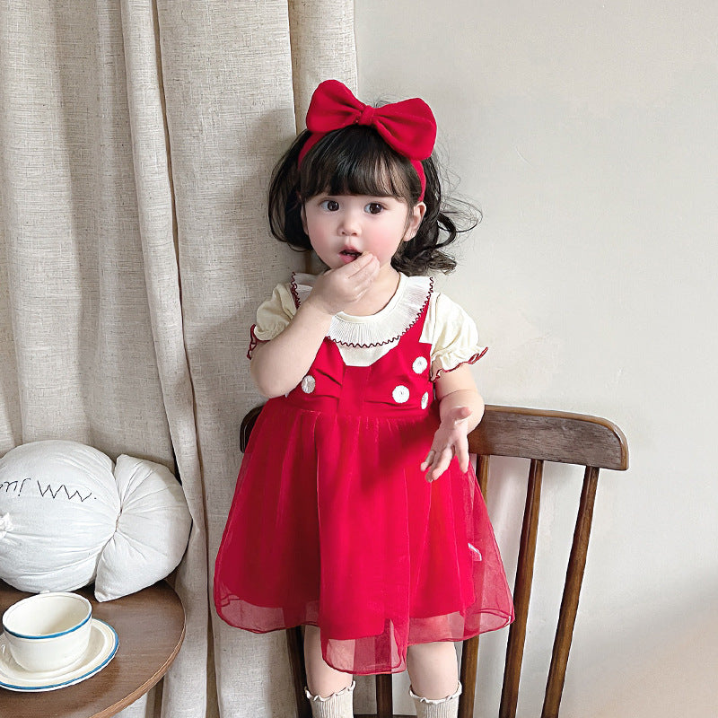 Princess Style Bowknot Sleeveless Tulle Layered A-line Dress for Girls