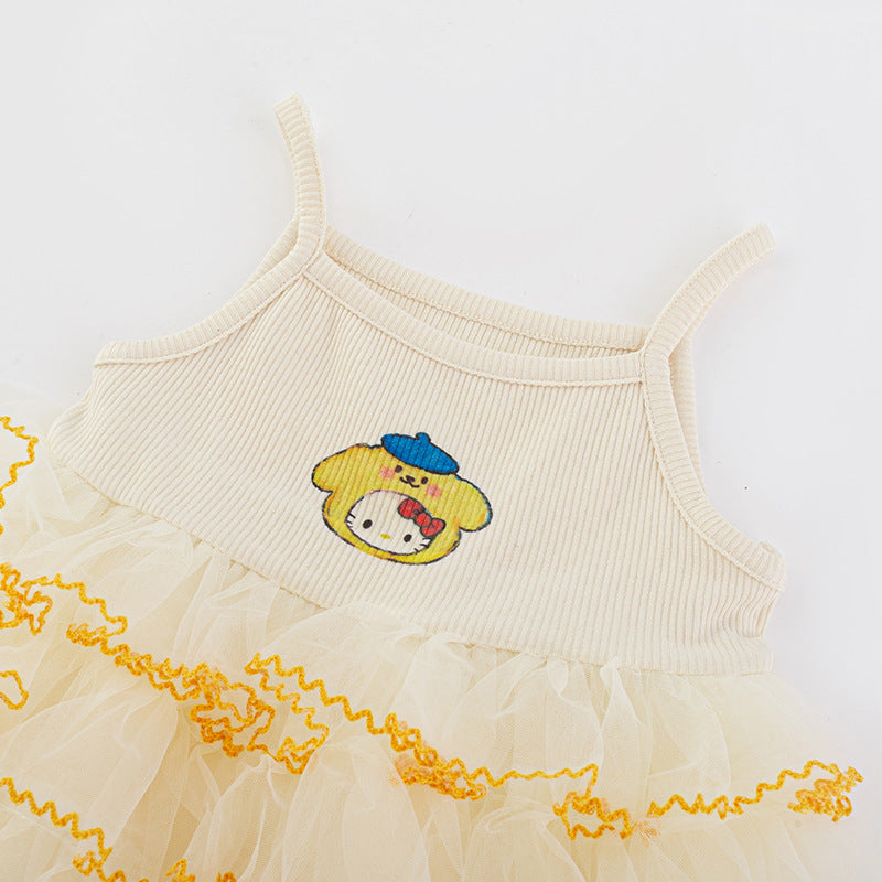 Chic Girls' Sleeveless Dress with Tulle Layered Skirt, Summer Fashion for Little Girls