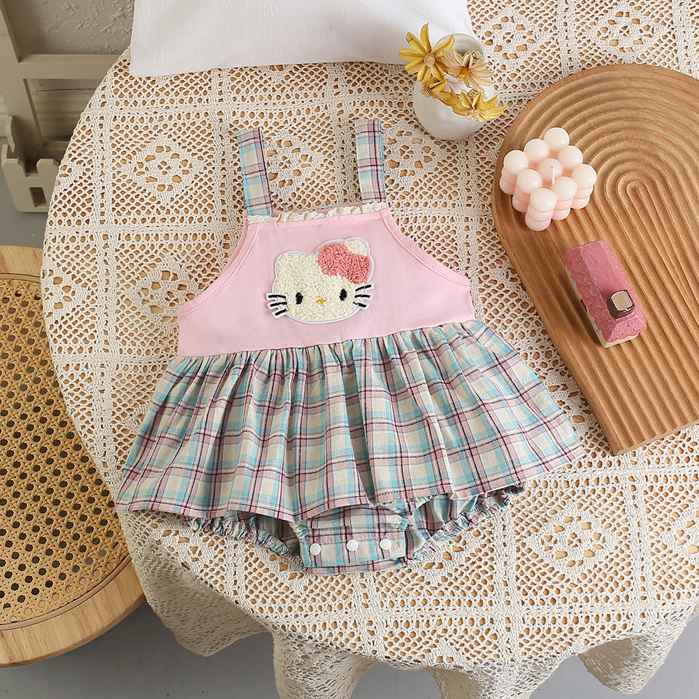 Summer Strap Romper Dress for Baby Girls, Newborn Summer Clothing, Princess Style Bodysuit for 100-Day and First Birthday Celebration
