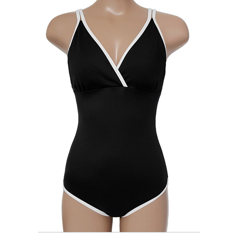 Simple Elegant Deep V-Neck  Slim Fit One-Piece  Women's Swimwear