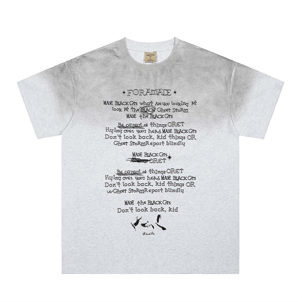 Printed Letter Graphic Short Sleeve T-Shirt Men's Summer INS Trendy European and American Loose Casual Round Neck Three-Quarter Sleeve Tee