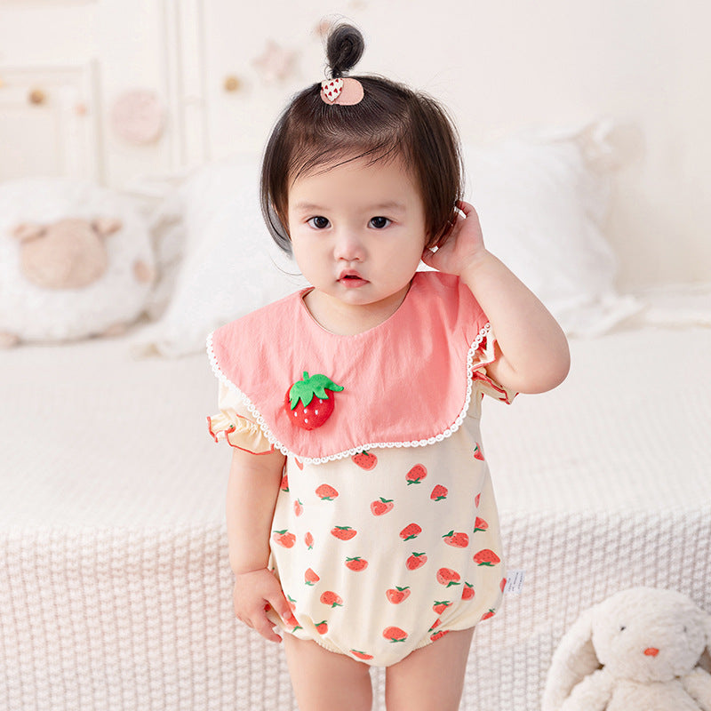 Baby Girl Summer Newborn Onesie Infant 1st Birthday 100-Day Printed Triangular Bodysuit