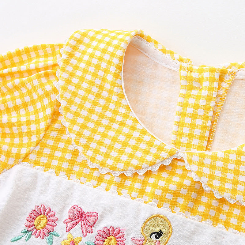 Cute Grid Pattern Baby Romper for Girls, Summer Fresh Style, Triangular Bodysuit, One-Piece Crawling Suit