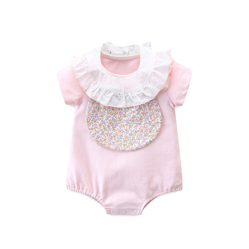 Cute Floral Print Baby Girl Onesie Short Sleeve Bodysuit Princess Bib Romper