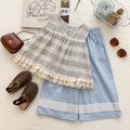 Chic Striped Lace Tank Top with Ruffle Wide-Leg Pants Two-Piece Set for Girls Summer Outfit