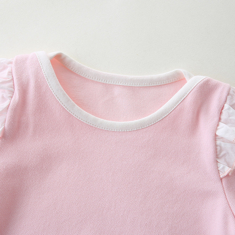 Cute Floral Print Baby Girl Onesie Short Sleeve Bodysuit Princess Bib Romper
