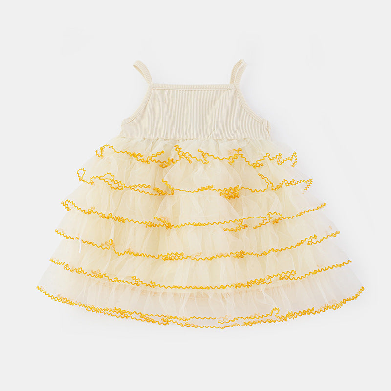 Chic Girls' Sleeveless Dress with Tulle Layered Skirt, Summer Fashion for Little Girls