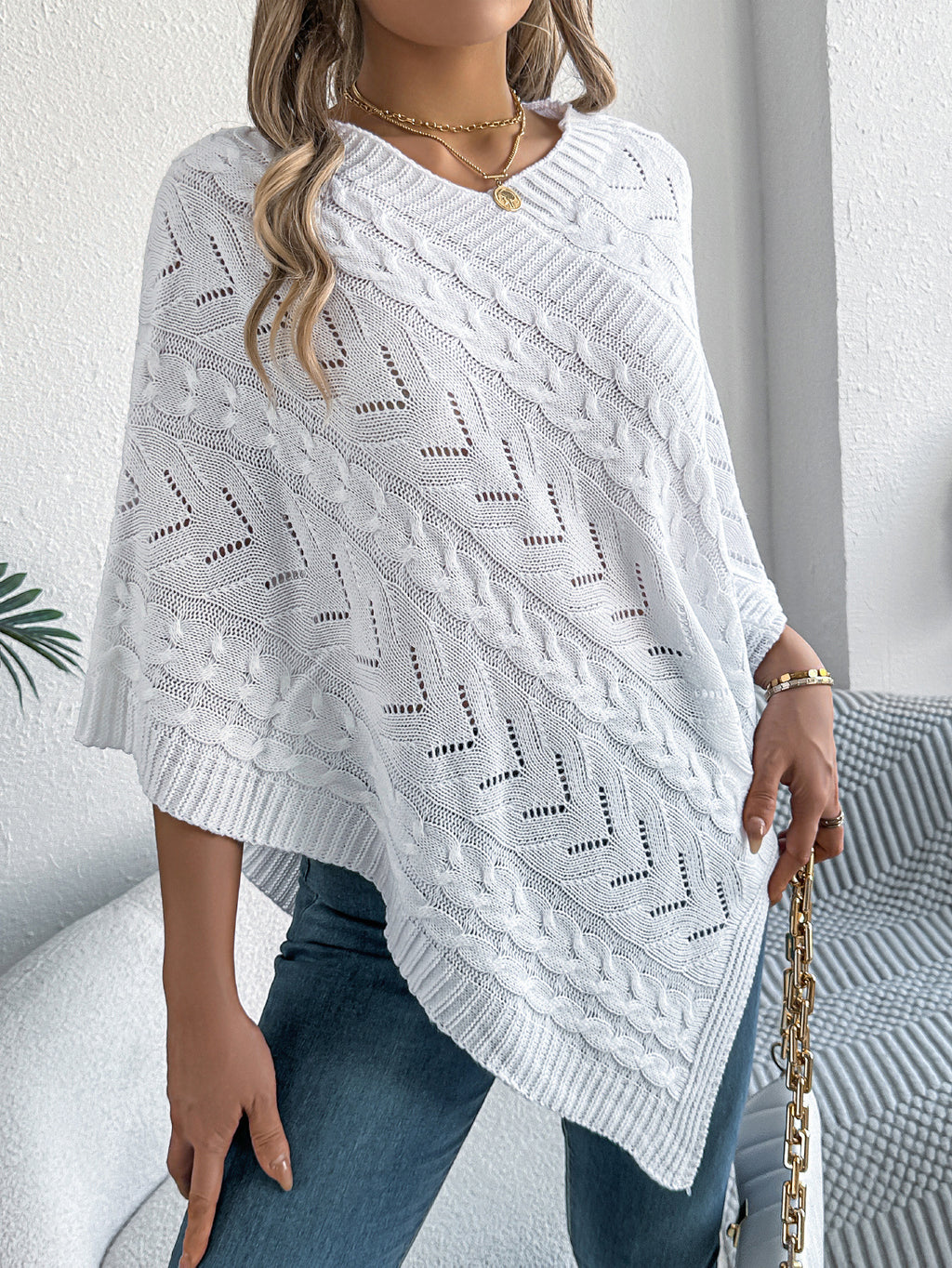 Women's autumn and winter celebrity style elegant casual solid color twist loose cape sweater coat