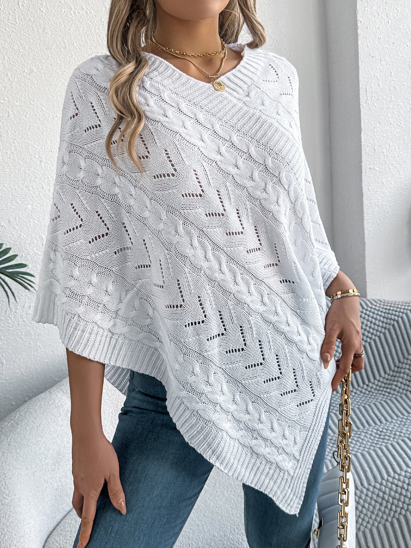 Women's autumn and winter celebrity style elegant casual solid color twist loose cape sweater coat