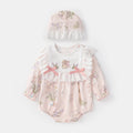 Baby Pure Cotton Bodysuit Princess Print Full Moon Onesie with Hood for Girls Spring/Autumn Wear