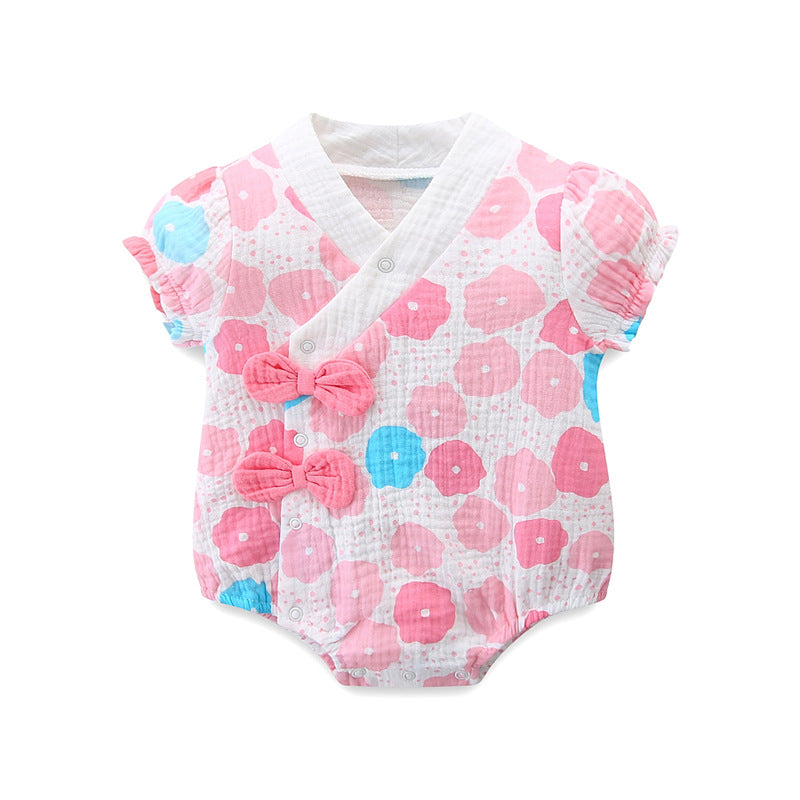 Baby Summer  Cotton Printed Romper, Outwear Bodysuit for Girls, One-Piece Crawling Suit