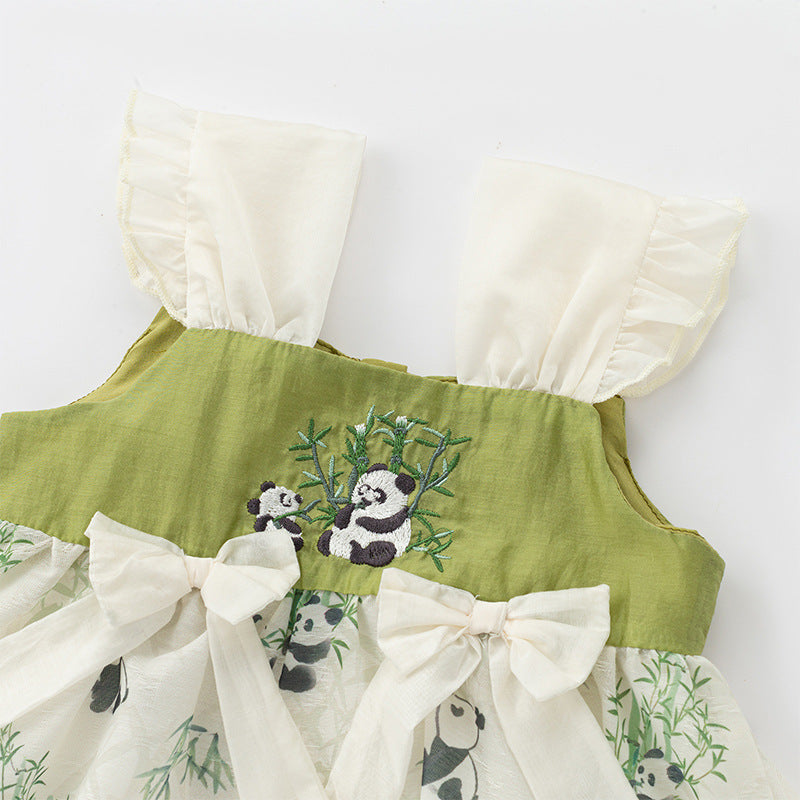 New Style Dress for Girls, Summer Sleeveless Princess Dress with Flying Sleeves, Buttoned Strap Dress