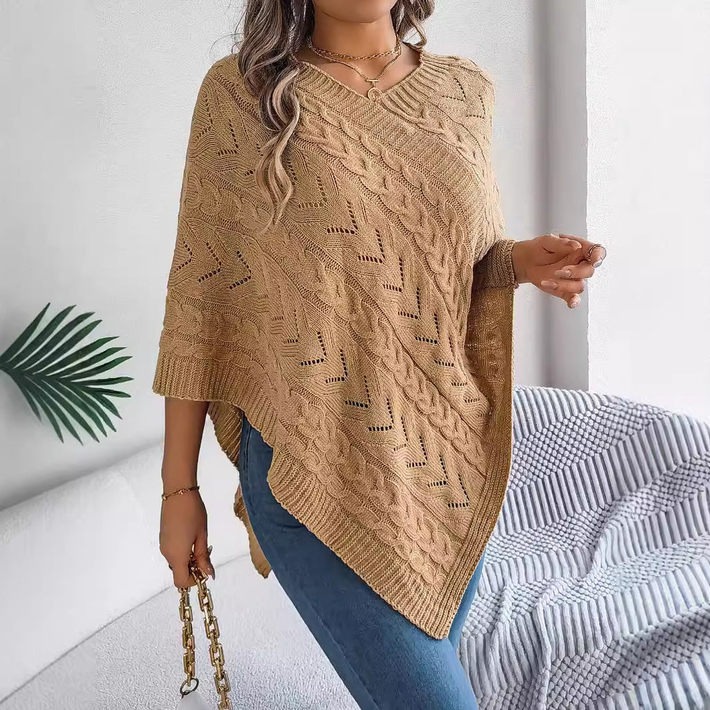 Women's autumn and winter celebrity style elegant casual solid color twist loose cape sweater coat