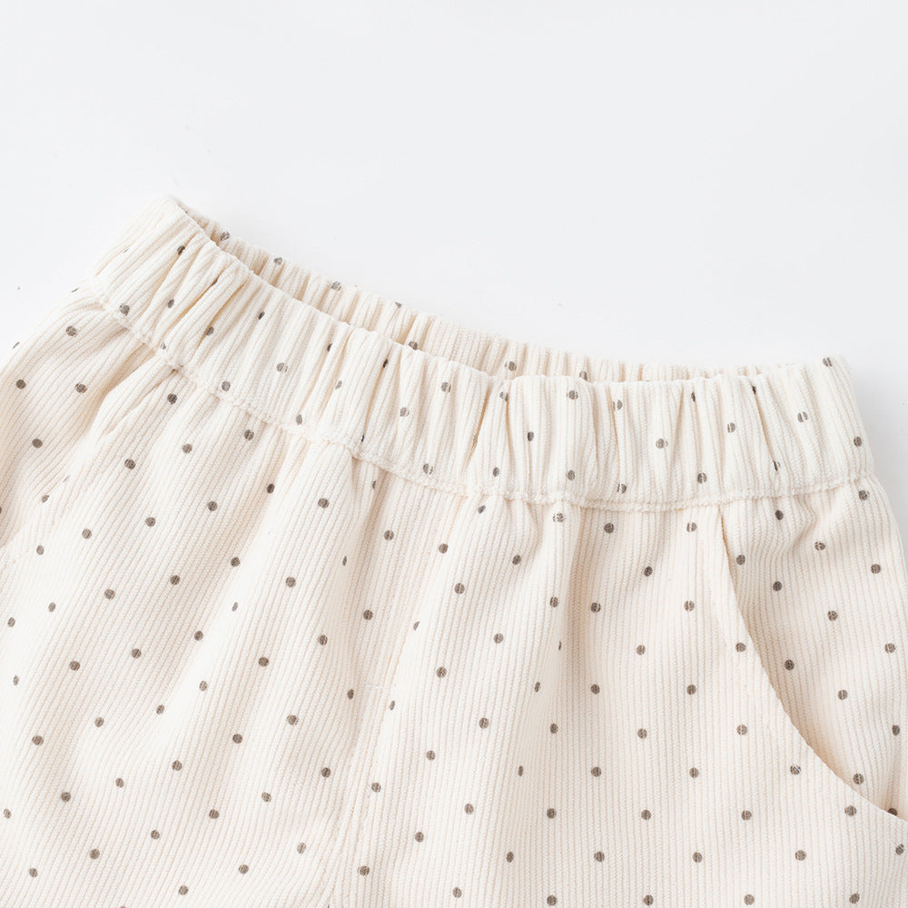 Casual Corduroy Wide Leg Pants for Girls Spring Dot Pattern Straight Leg Trousers