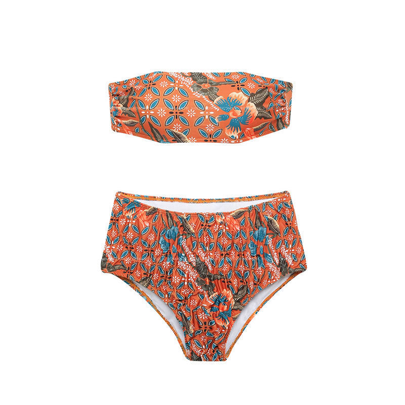 High-Waisted Tummy-Control Slimming Fresh Print Two-Piece Women's Swimsuit