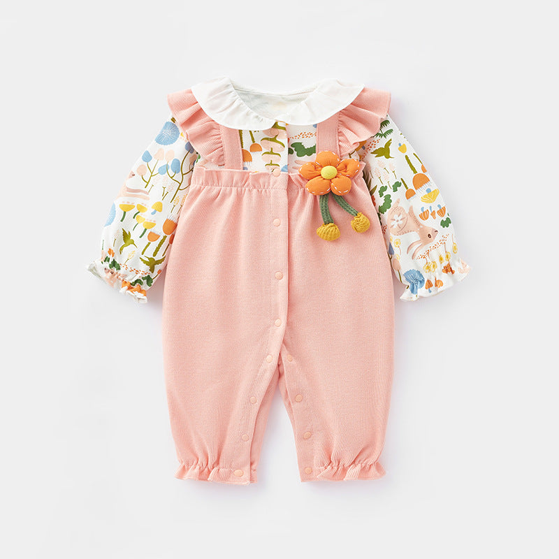 Infant Cotton Romper Long Sleeve Bodysuit for Newborn Baby Girls Spring and Autumn