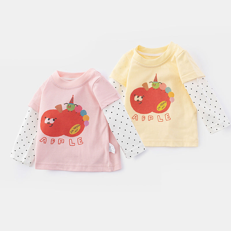 Girls' Pure Cotton Long Sleeve T-Shirt, Printed Innerwear for Baby Girls, Spring Style A-Class Fabric