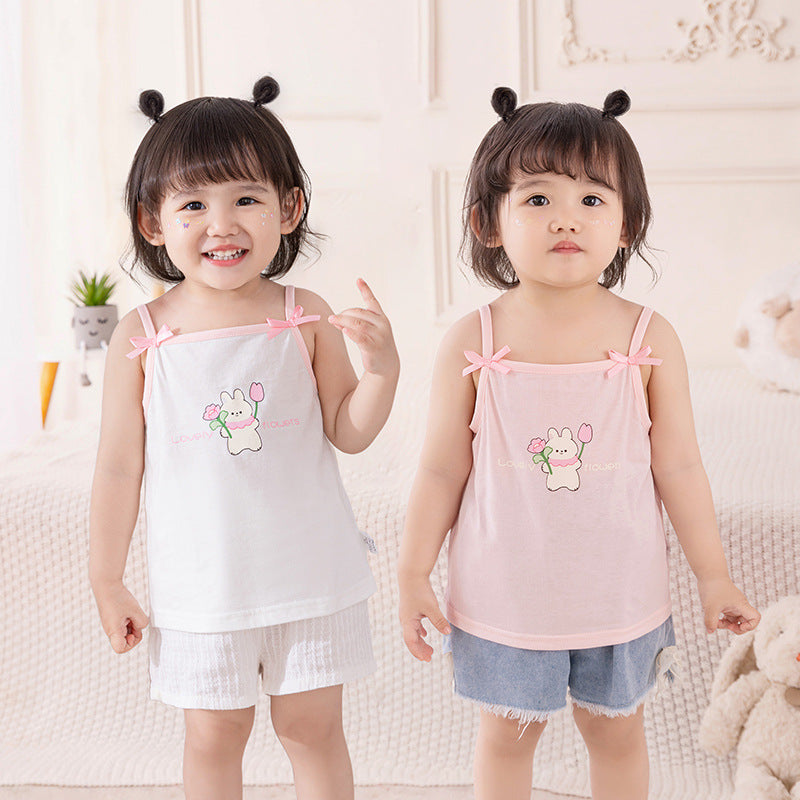 Baby Thin Strap Top for Girls, Summer New Style, Cute Princess Cotton Shirt