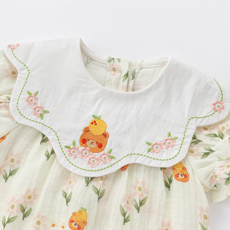 Summer New Baby Girl Floral Romper Cotton Onesie Infant Cute Harajuku Style Bodysuit