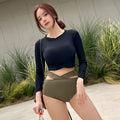 Two-Piece Bikini Swimwear with High-Waisted Bottoms and Long Sleeve Slim-Fit Swimsuit