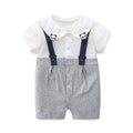 Infant Summer Romper for Boys, Gentleman Style Overalls, 1st Birthday or 100-Day Celebration Short Crawler