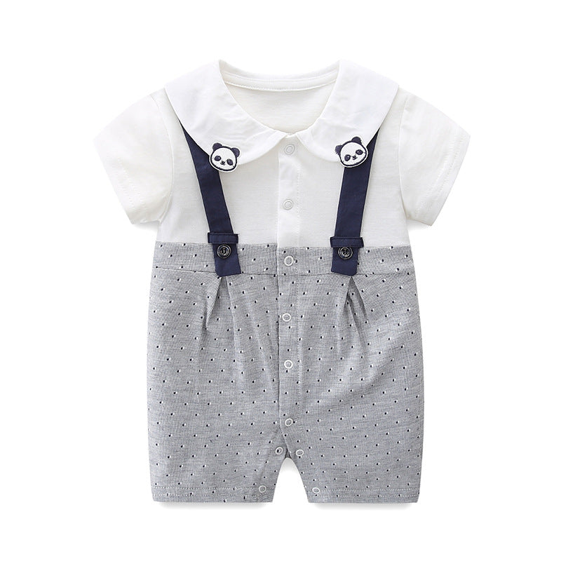 Infant Summer Romper for Boys, Gentleman Style Overalls, 1st Birthday or 100-Day Celebration Short Crawler