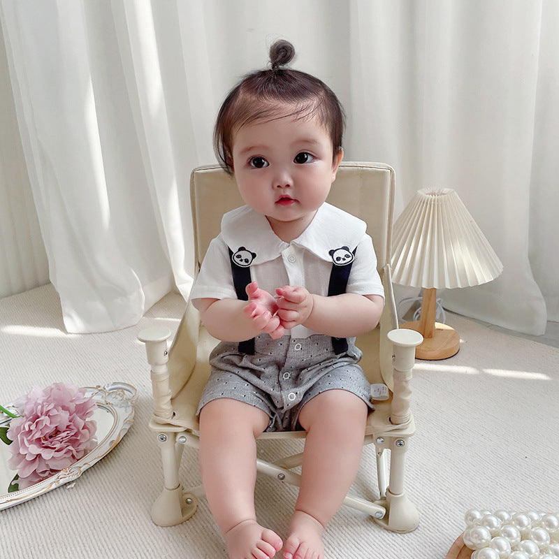 Infant Summer Romper for Boys, Gentleman Style Overalls, 1st Birthday or 100-Day Celebration Short Crawler