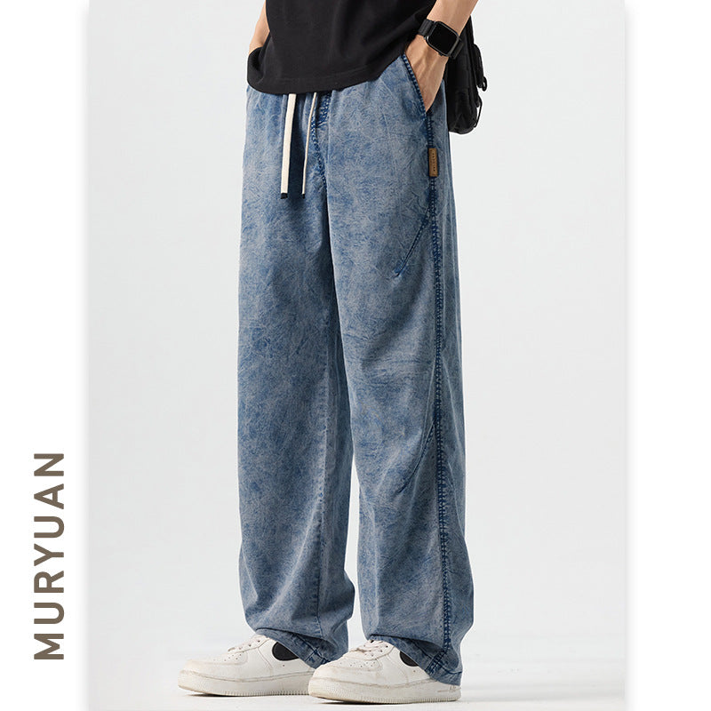 Men's Clothing Retro Snowflake Washed Casual Pants Men