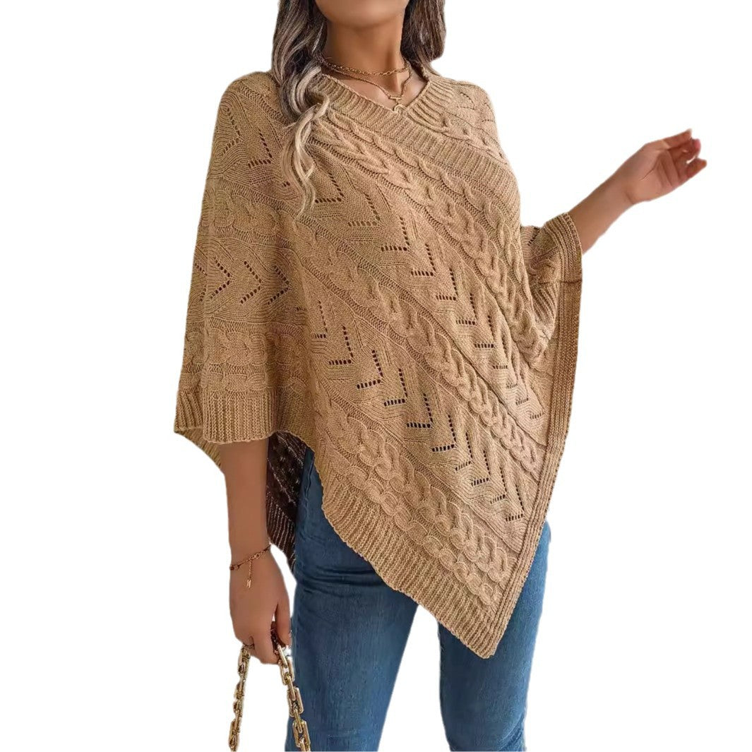 Women's autumn and winter celebrity style elegant casual solid color twist loose cape sweater coat