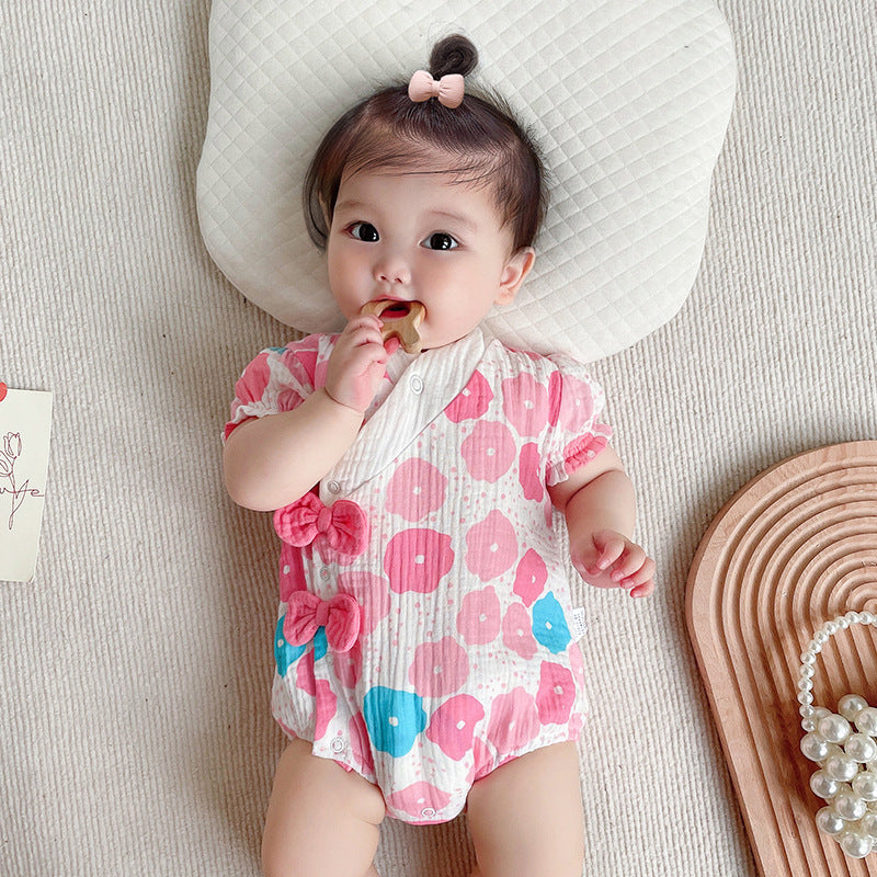 Baby Summer  Cotton Printed Romper, Outwear Bodysuit for Girls, One-Piece Crawling Suit