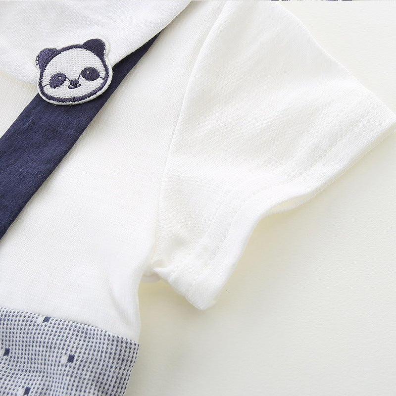 Infant Summer Romper for Boys, Gentleman Style Overalls, 1st Birthday or 100-Day Celebration Short Crawler