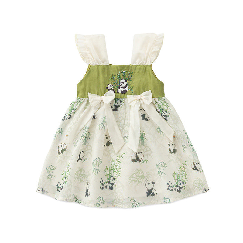 New Style Dress for Girls, Summer Sleeveless Princess Dress with Flying Sleeves, Buttoned Strap Dress
