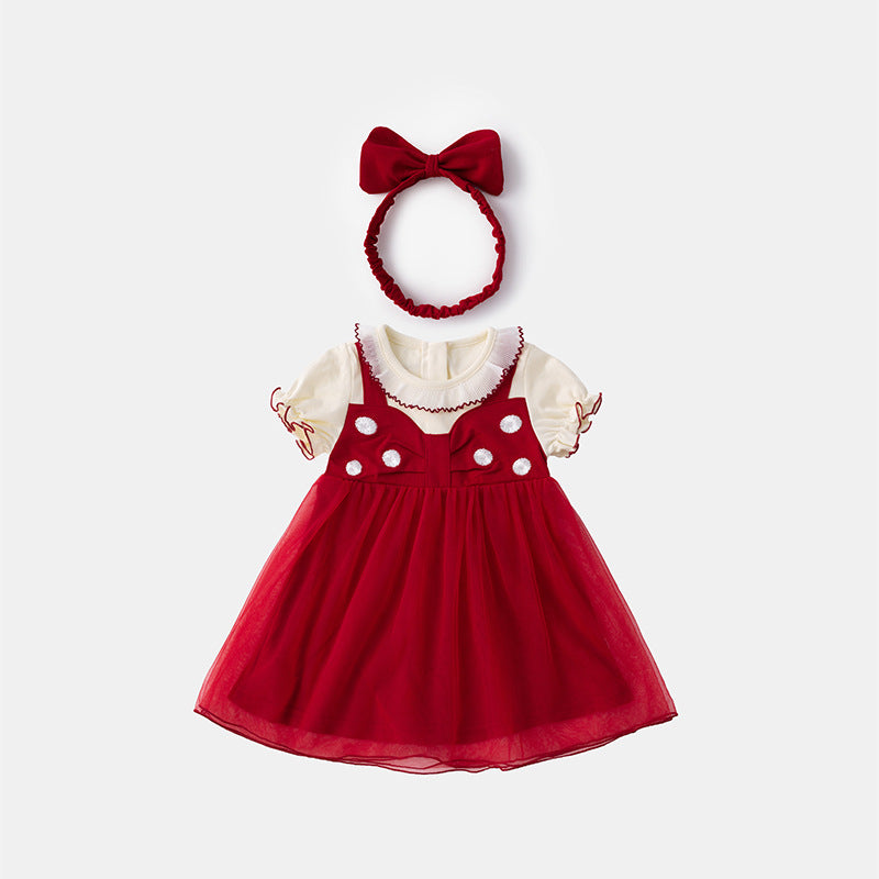 Princess Style Bowknot Sleeveless Tulle Layered A-line Dress for Girls
