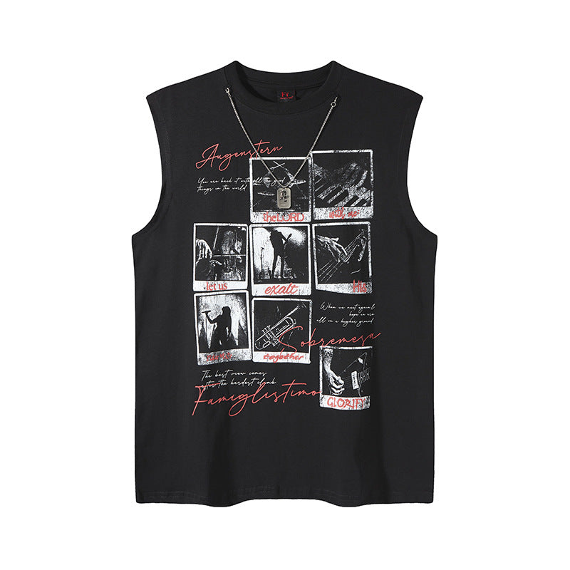 Street Style Graphic Tank Top for Men - Loose Fit Casual Sleeveless Tee